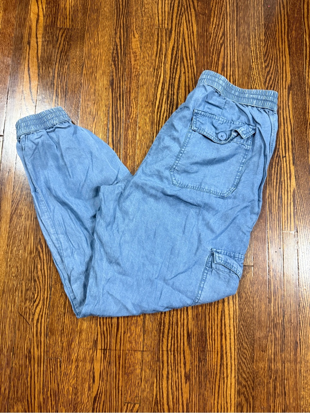 Elie Tahari Denim Chambray Cargo Joggers Blue Pull-On Pants Size Large